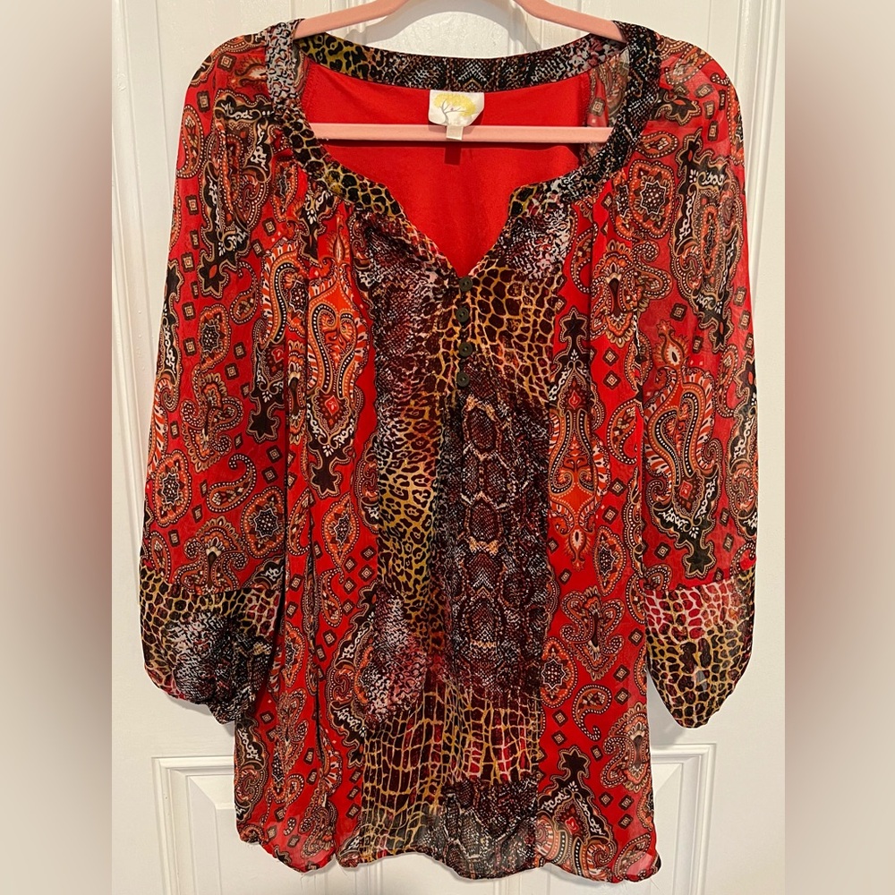 fig and flower Red Paisley & Animal Print Blouse